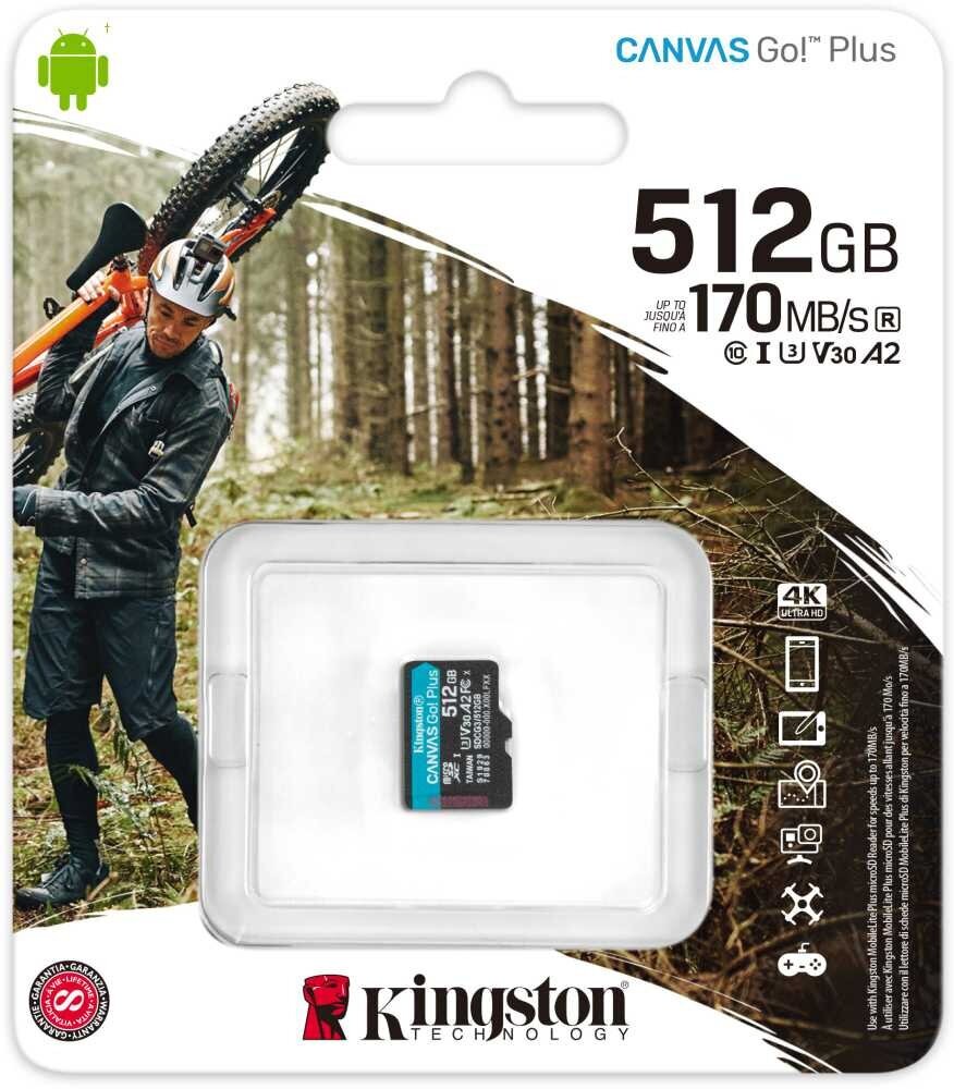 Флеш карта microSD 512GB Kingston microSDXC Class 10 UHS-I U3 V30 Canvas Go Plus 170MB/s