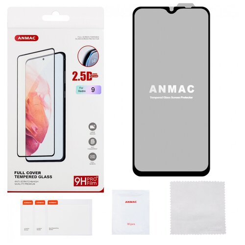 Защитное стекло Xiaomi Redmi 9 Full Cover ANMAC Арт.1137356 3in1 glass xiaomi redmi 9 transparent case for redmi 9 airbag shockproof cover xiomi redmi 9 capa redmi9 clear siliconce case