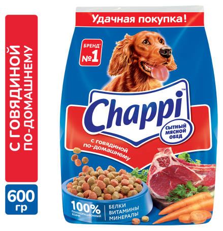 Корм сухой Chappi полнорационный «Сытный мясной обед. С говядиной по-домашнему», 600г