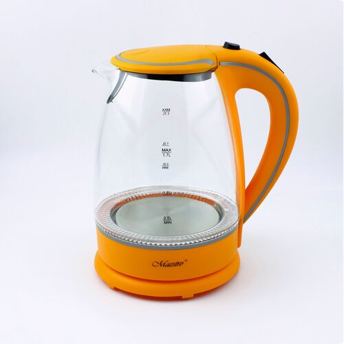 Чайник электрический feel Maestro 1.7 л 2000 Вт, стеклянный, оранжевый