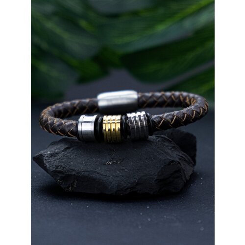 фото Браслет мужской кожаный коричневый с круглым ремешком 2beman