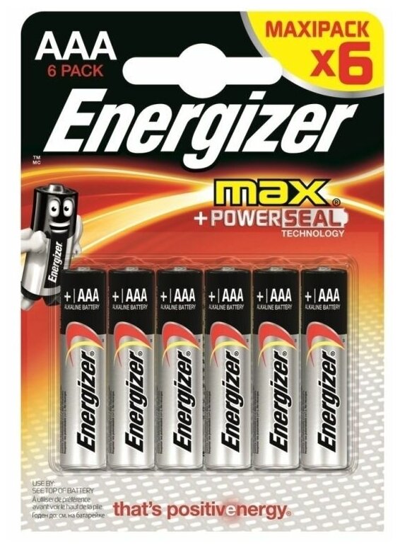 Батарейка AAА щелочная Energizer LR03-6BL MAX в блистере 6шт.