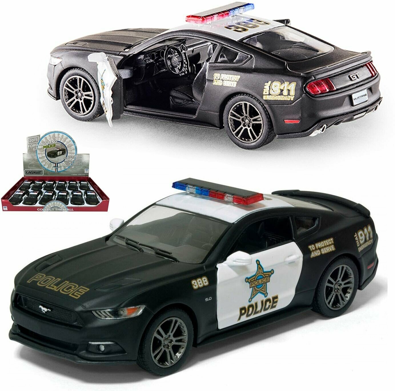 Металлическая машинка игрушка 1:38 2015 Ford Mustang GT Police (Форд Мустанг Полицейский) инерционная / Черный