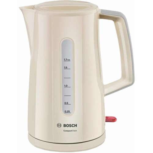 Чайник BOSCH TWK3A017, 1,7 л, 2400 Вт, закрытый нагревательный элемент, пластик, бежевый В комплекте: 1шт. чайник bosch twk3a017