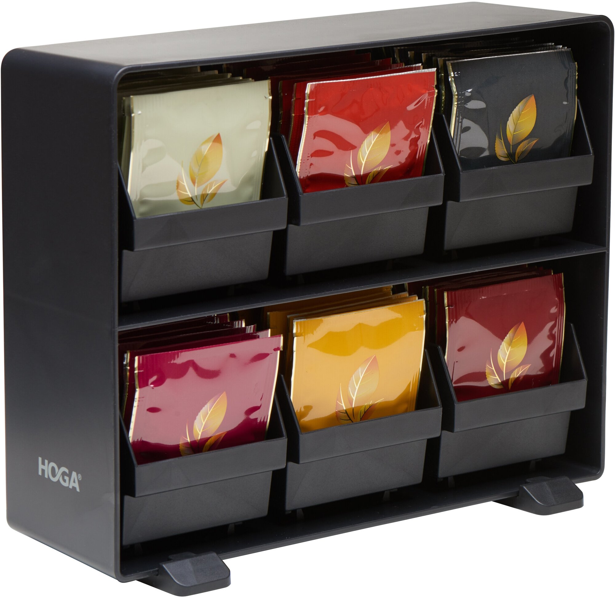 Черный органайзер на 6 отделений, подставка для чайных пакетиков, коробка для чайных пакетиков HOGA-TEAP6BK