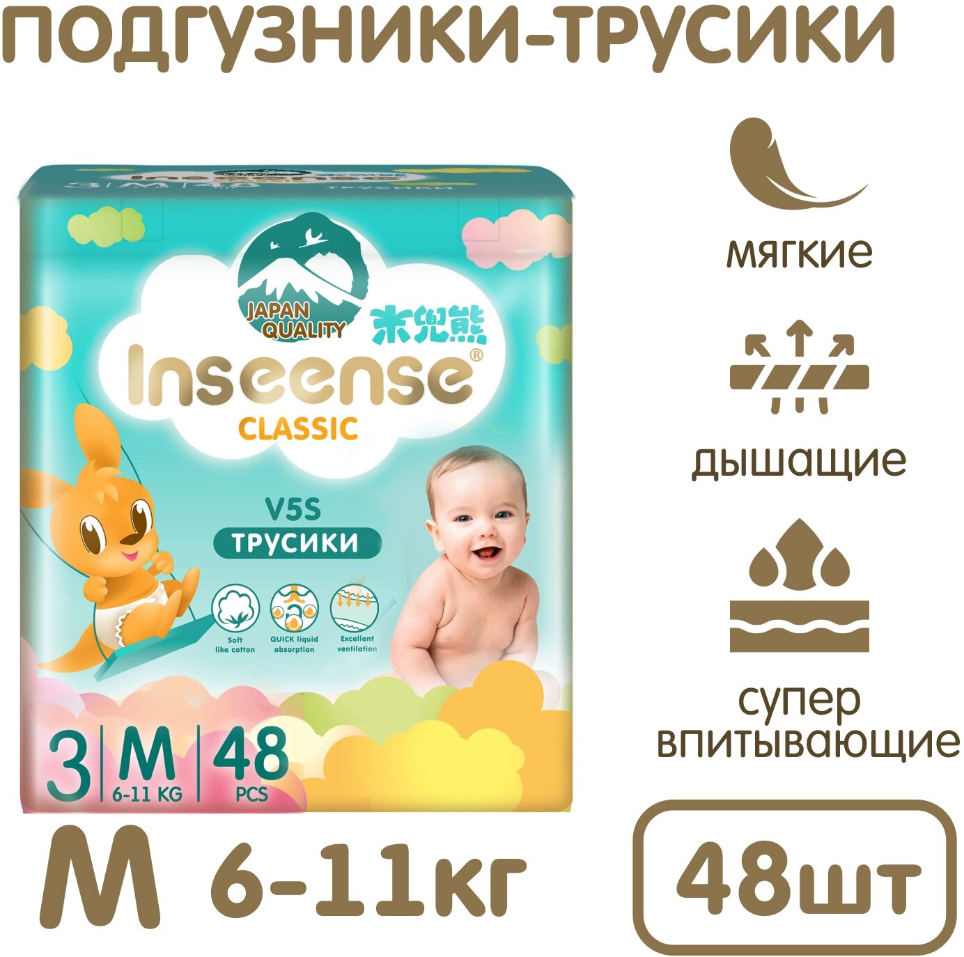 INSEENSE Подгузники Трусики Classic M (6-11 кг) 48 шт