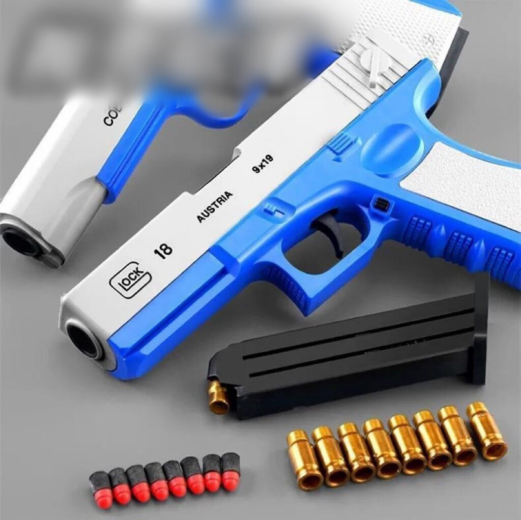 Пистолет имитация настоящего с мягкими пулями, синий