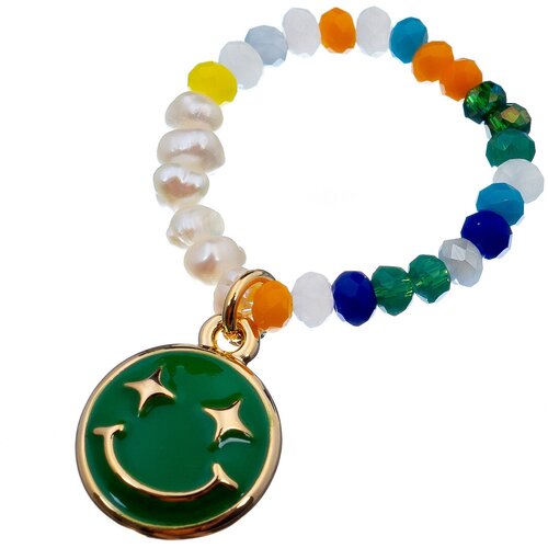 Кольцо Moon Paris, Kids, стрейч, жемчуг, кристаллы, смайл, MK-23.03-017 зеленый