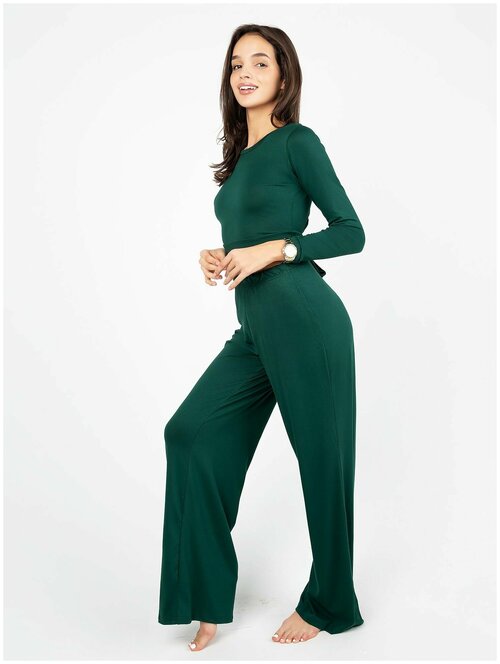 Комплект Instinity, топ, брюки, длинный рукав, стрейч, размер 48, зеленый