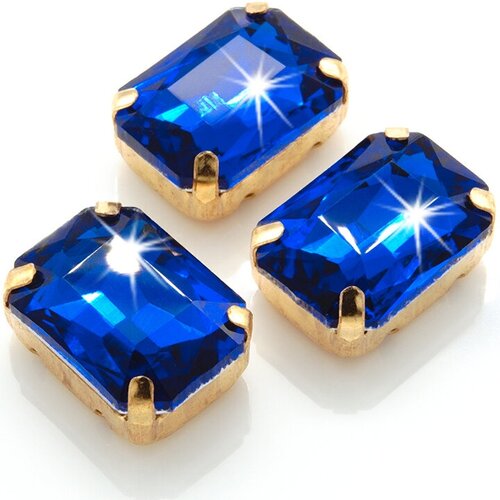 Хрустальные стразы в цапах, прямоугольник, размер 10х14 мм, цвет Сапфир ( синий) , 10 штук в наборе, для украшения одежды, обуви, для рукоделия