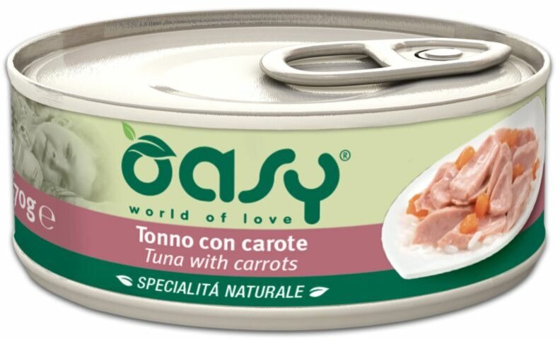 Oasy Wet Cat Specialita Naturali Tuna Carrot влажный корм для взрослых кошек, дополнительное питание с тунцом и морковью, в консервах - 70 г х 24 шт