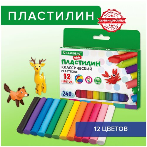 Пластилин классический BRAUBERG KIDS 12 цветов 240 г высшее качество 105873 Квант продажи 2 ед 675₽