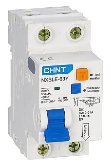 Дифференциальный автомат CHINT NXBLE-63Y 1П C 4.5 кА AC электронный