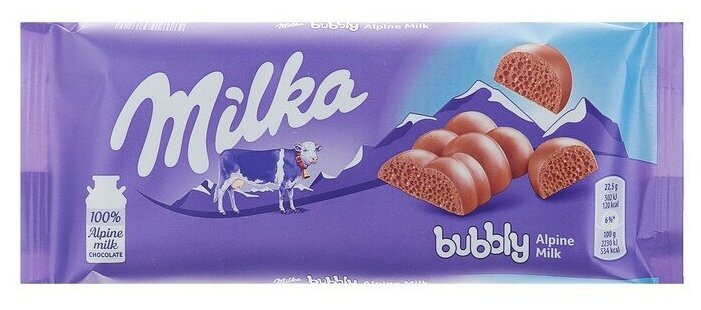 Шоколад молочный Милка с начинкой из пористого молочного шоколада 90г / Milka Bubbly Milk Chocolat - фотография № 1