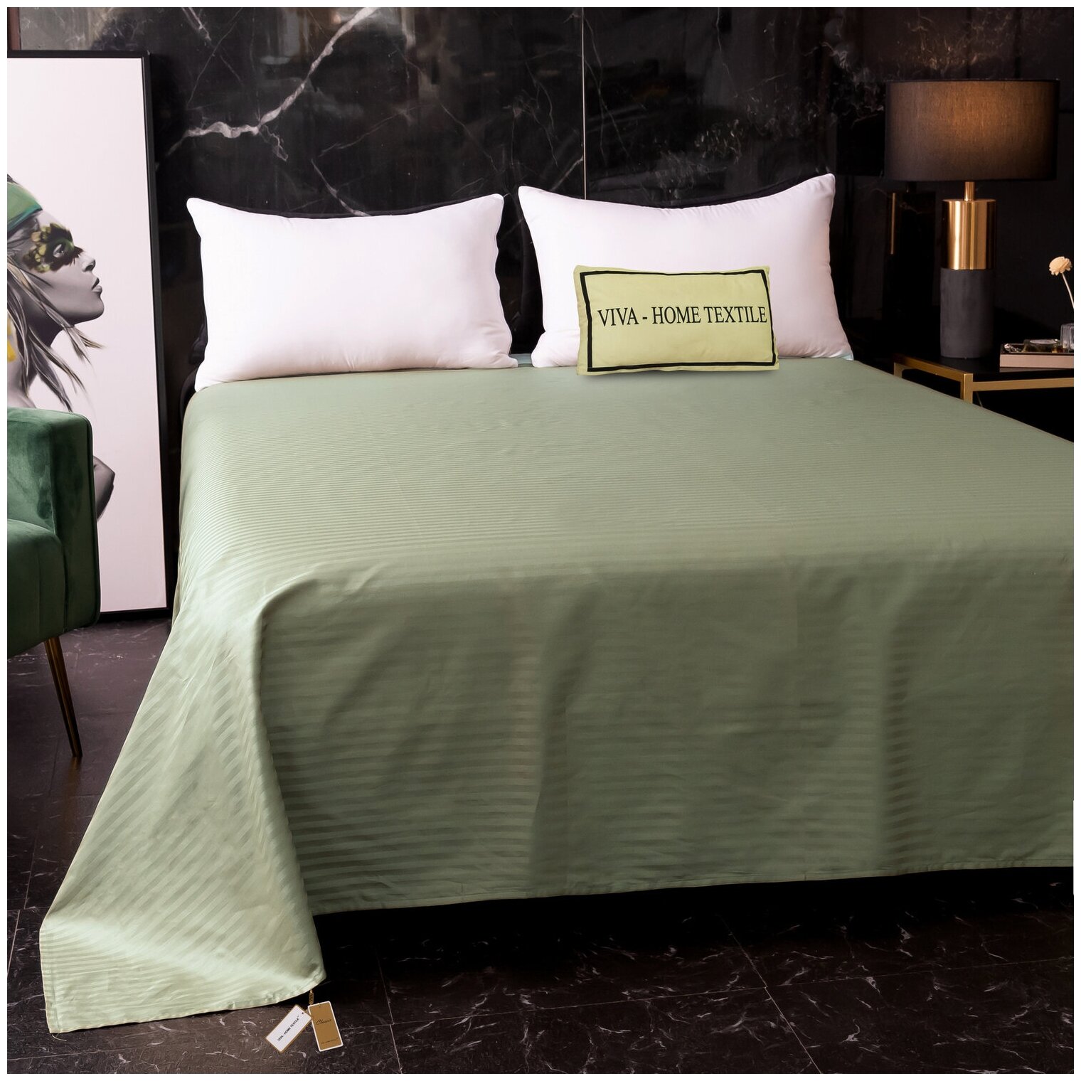 фото Простынь Страйп Сатин Однотонный 100% хлопок R1CT028