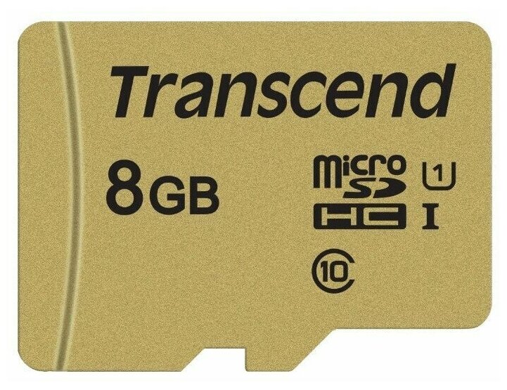 Карта памяти 8Gb MicroSD Transcend + SD адаптер (TS8GUSD500S)