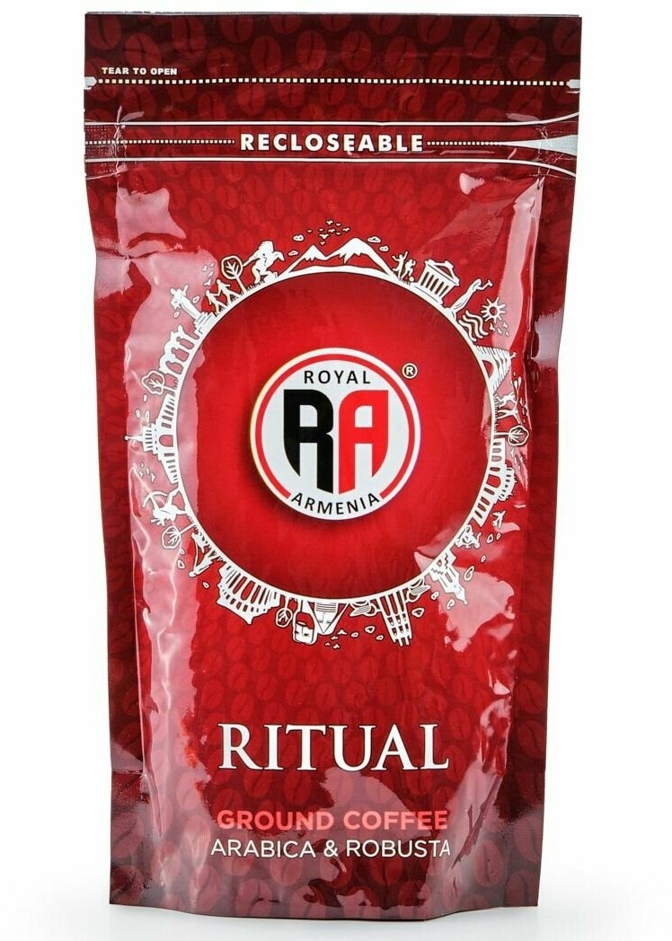 Кофе Роял Армения натуральный жареный молотый с кофеином Royal Coffee RA Ritual, 100 г - фотография № 1