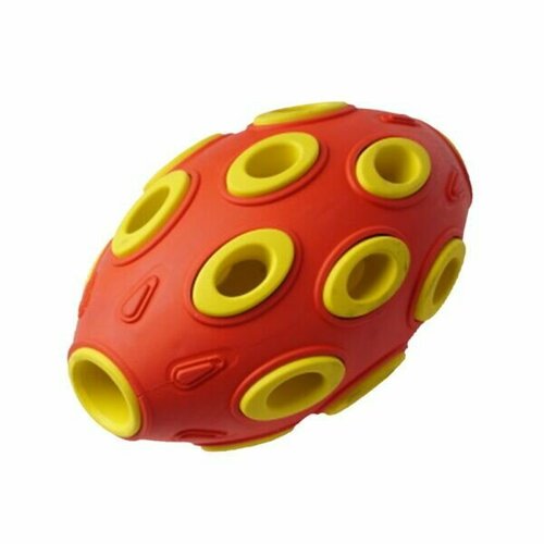 HOMEPET Игрушка для собак мяч регби красно-желтый, SILVER SERIES, каучук, размер 7,6 см х 12 см