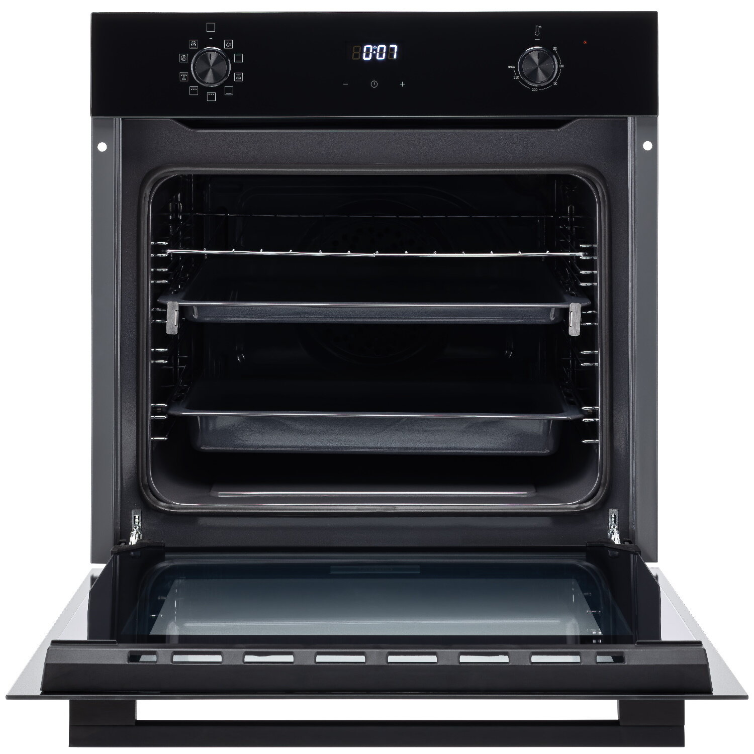 Духовой шкаф электрический встраиваемый VARD VOE444B, черный, 73 л, утапливаемые переключатели, 9 режимов приготовления, гриль, подсветка - фотография № 2
