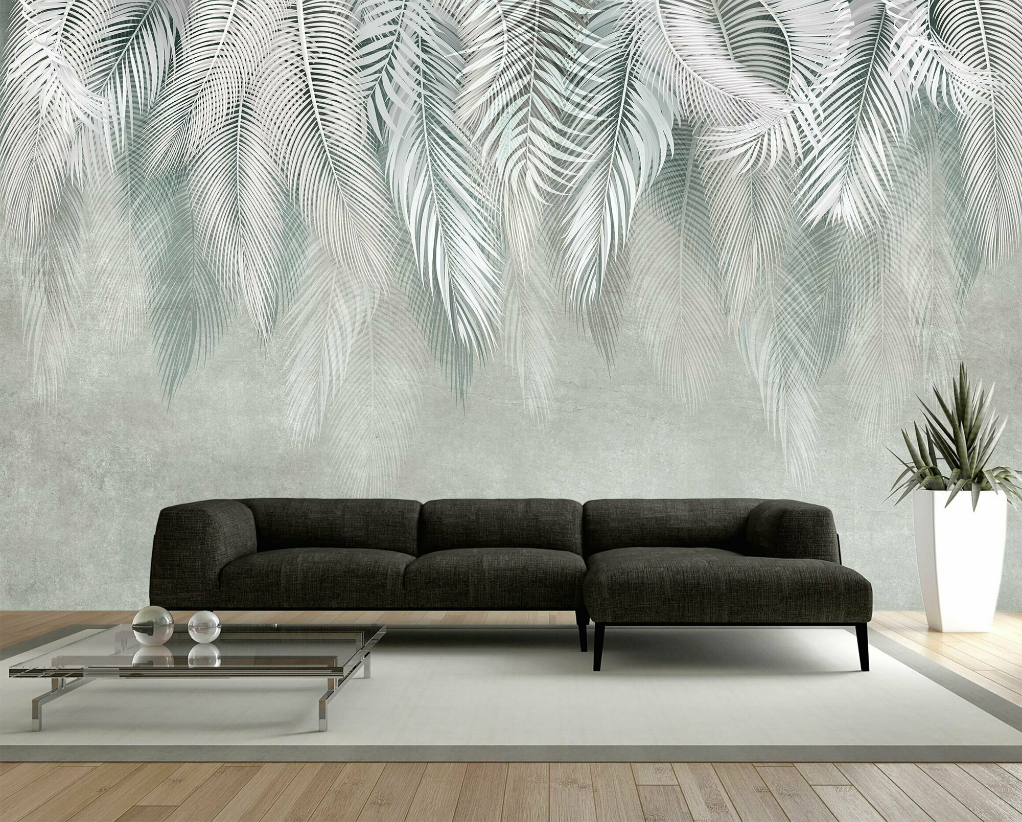 фото Фотообои флизелиновые 170х100см. на стену. Серия TROPIC ARTDELUXE. Тропические листья пальмы. Обои дизайнерские, эксклюзивные.