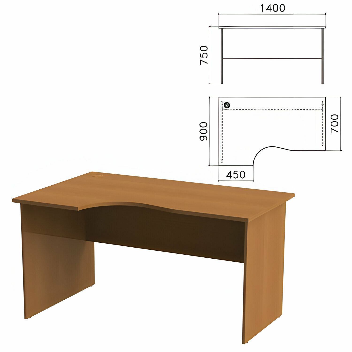 Стол письменный эргономичный Монолит, 1400х900х750 мм, левый, цвет орех гварнери, СМ5.3