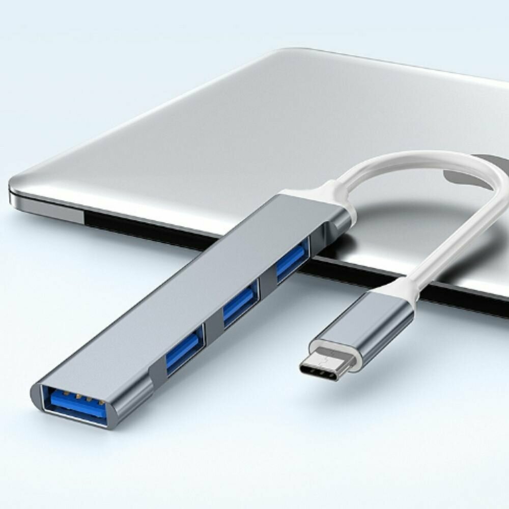 Переходник TYPE-C to USB HUB / Good Ideas / адаптер для Macbook iPhone / 4 порта усб для макбука / 19 см