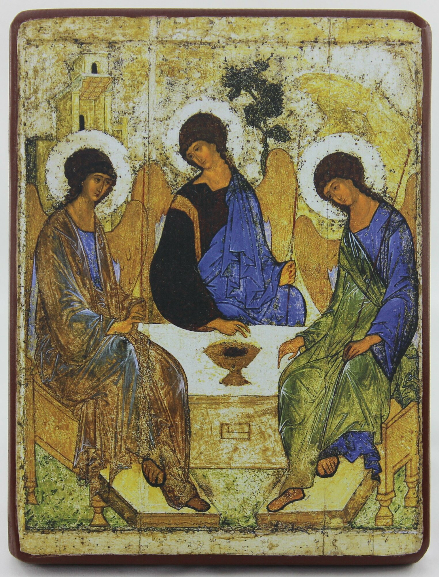 Православная икона Святая Троица (Андрей Рублёв), деревянная иконная доска, левкас, ручная работа (Art.1081М)