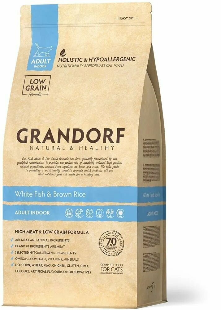 Grandorf White Fish & Brown Rice Indoor 400 г - корм с белой рыбой и рисом для кошек