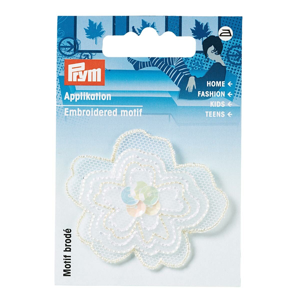 926160 Термоаппликация Prym Цветок с пайетками, органза, белый цвет, 5,6 см, 1шт