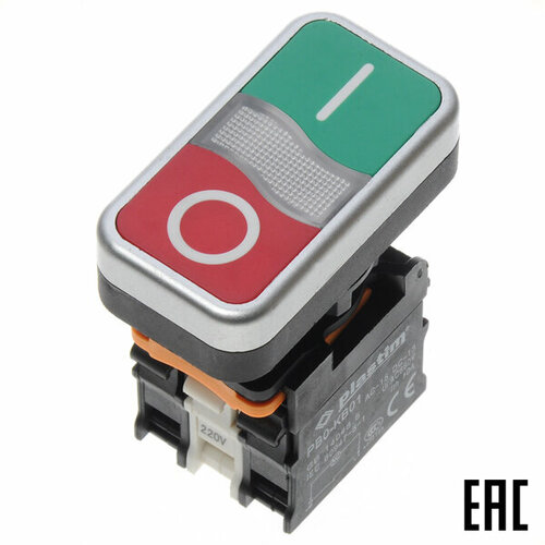 Выключатель кнопочный PB0-AW734M5 двойной красный/зеленый 1з+1р, с подсветкой 220В AC IP65 Plastim выключатель кнопочный xb2 bw3361 с подсветкой 220в без фиксации зеленый 1з adl10 045 andeli