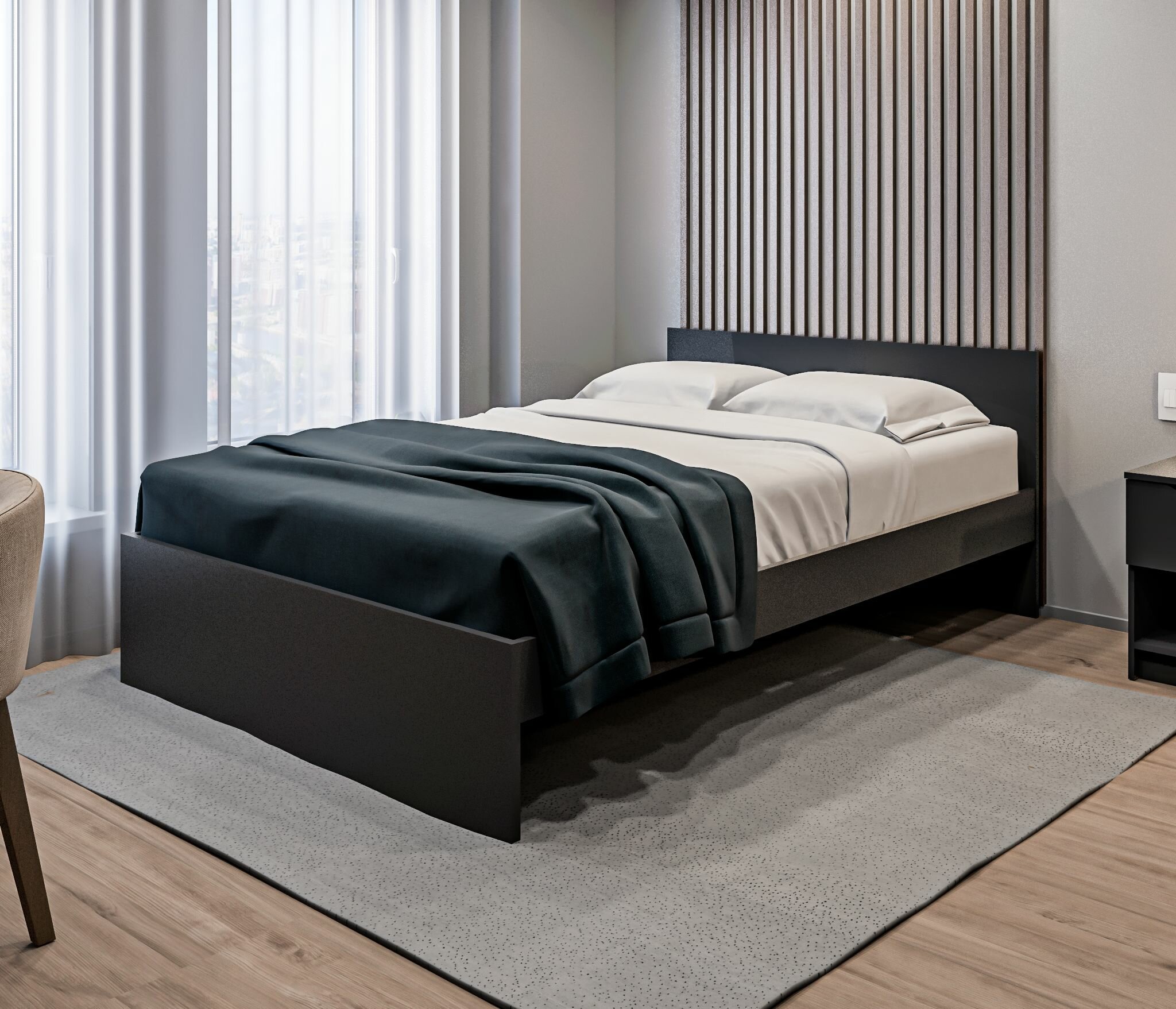 Двуспальная кровать столплит Бруклин СБ-3353 с основанием, без матраса, Диамант серый 146х78х205см