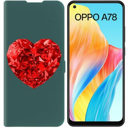 Чехол-книжка Krutoff Eco Book для Oppo A78 4G Рубиновое сердце (зелёный опал)