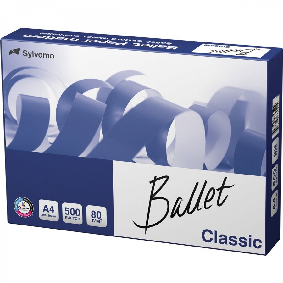 Бумага белая Ballet Classic (А4, 80 г/кв. м, 153% CIE) 500 листов, 5 уп. (110085)