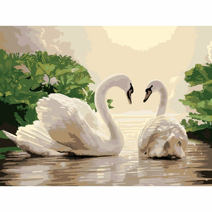 Картина по номерам на холсте с подрамником «Лебеди на тихом пруду», 40 х 30 см (комплект из 2 шт)