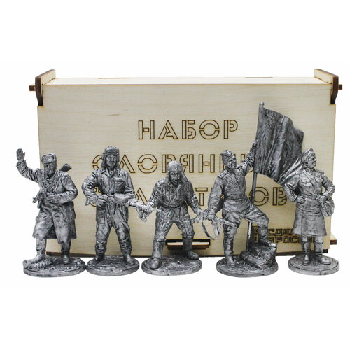 фото "вторая мировая война, красная армия" №4ек (5 н/к) набор оловянных солдатиков некрашеных в фанерной коробке strong style