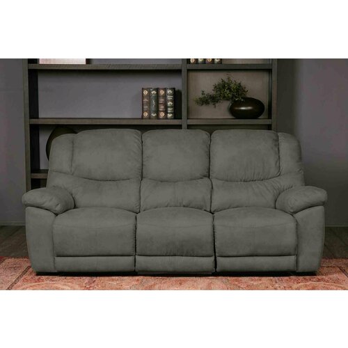 Диван RILAS прямой трехместный нераскладной мягкий с механизмом реклайнер в гостиную офис минимализм современный стиль искусственная замша темно-серый 2200х1000х1000 156027₽