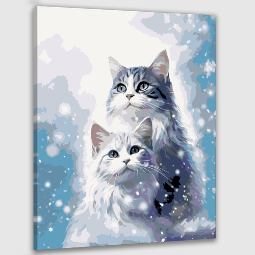 Картина по номерам 50х40 Синие коты в снегу картина по номерам пейзаж гора эльбрус в снегу под облаком