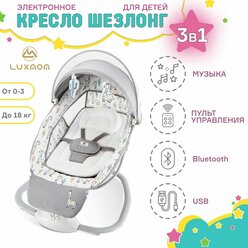 Электрокачели для новорожденного, электронные качели - шезлонг, для детей с рождения, 0+, серый жираф