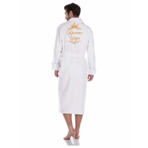 Халат Halat.ru, размер 60, белый халат с вышивкой царь просто царь мужчине