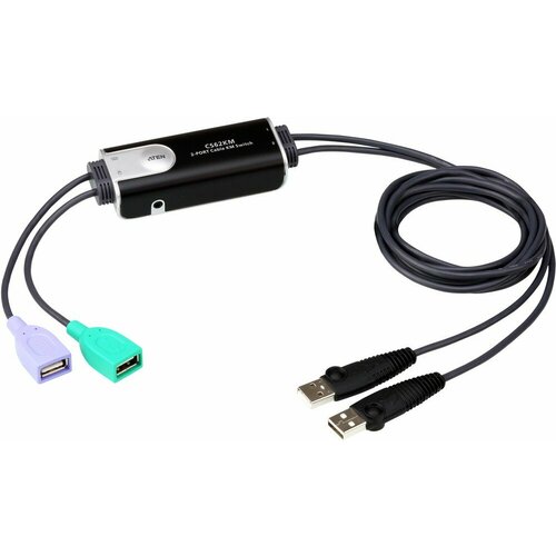 ATEN CS62KM, Переключатель, электрон, KVM+Audio, 1 user USB+VGA = 2 cpu USB+VGA, со встрШнурами USB 2x1.2м, 2048x153KVM-переключатель A квм переключатель aten 2 port usb 4k hdmi cable kvm switch cs22h at