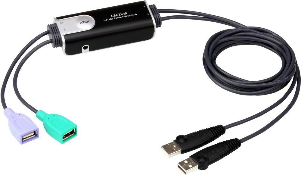 ATEN CS62KM Переключатель электрон KVM+Audio 1 user USB+VGA = 2 cpu USB+VGA со встрШнурами USB 2x1.2м 2048x153KVM-переключатель A
