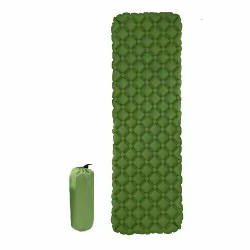 Надувной туристический коврик-матрас с подушкой и чехлом 190х60 см зеленый