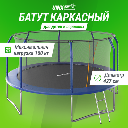 Каркасный батут Unix Line SUPREME BASIC 14 ft 427х427х269 см , синий unix баскетбольный щит для батутов line supreme 12 16 футов