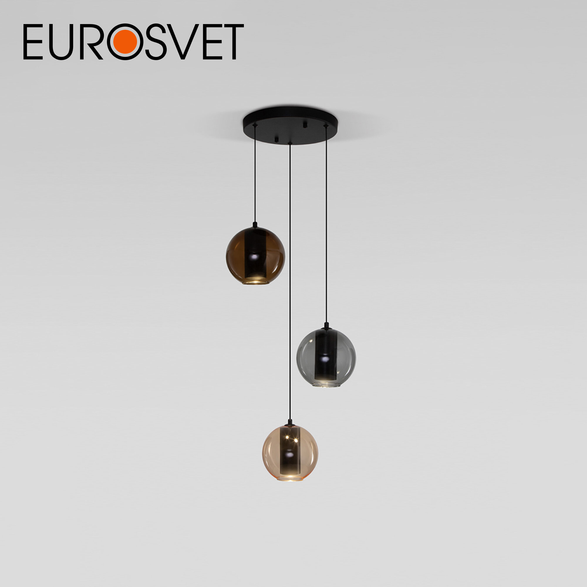 Подвесной светодиодный светильник Eurosvet Cobble 50258/3 LED, 3 плафона, 4000 К, дымчатый / бежевый / шоколад, IP20