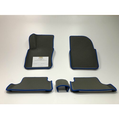 EVA Коврики в салон автомобиля Форд Фокус 2 с бортами (серый ромб, синий кант) / Ева коврики Ford Focus 2 в салон с бортами