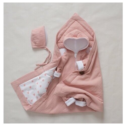 Летний комплект из муслина на выписку и прогулку, 3 предмета, 62 размер (от 0 до 3 мес), пудровый, MAMINY ZAPISKY