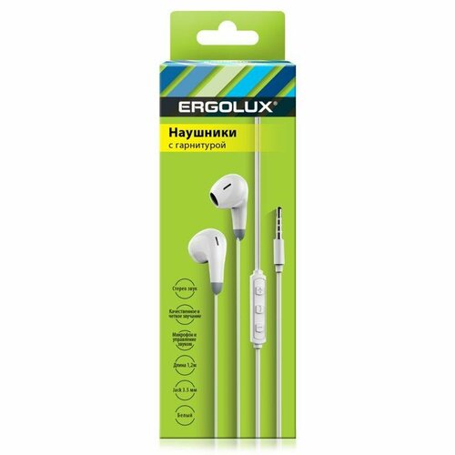 Наушники вкладыши с микрофоном проводные ELX-WHP01-C01 35мм 12м коробка бел Ergolux 15281 780₽
