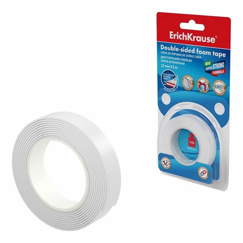 Двусторонняя клейкая лента на вспененной основе ErichKrause белый 1ммx12ммx2м 15 шт 2010₽