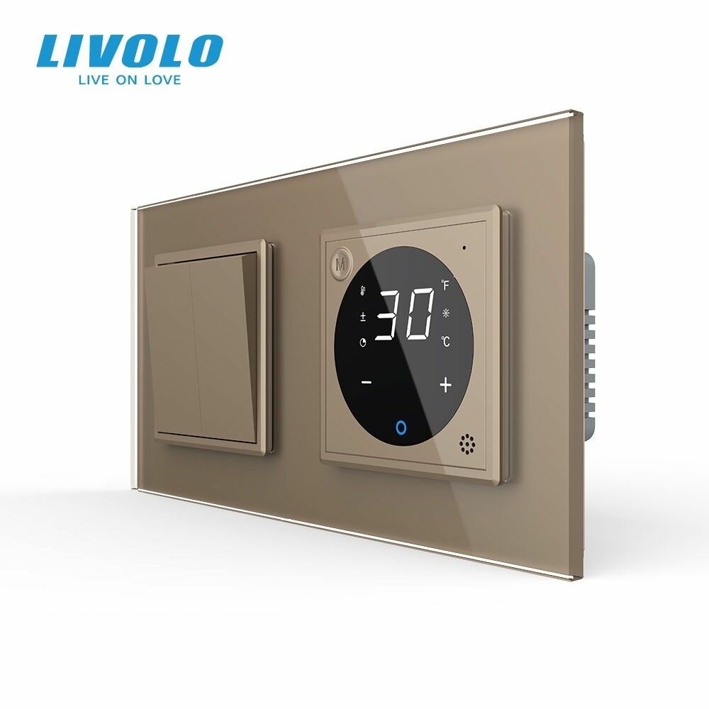 Двухклавишный проходной механический выключатель Livolo с терморегулятором (2-0)