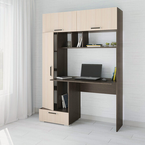 Изображение товара Стол компьютерный с пеналом и надстройкой тэкс Квартет-11, 132х60х185 см, цвет венге